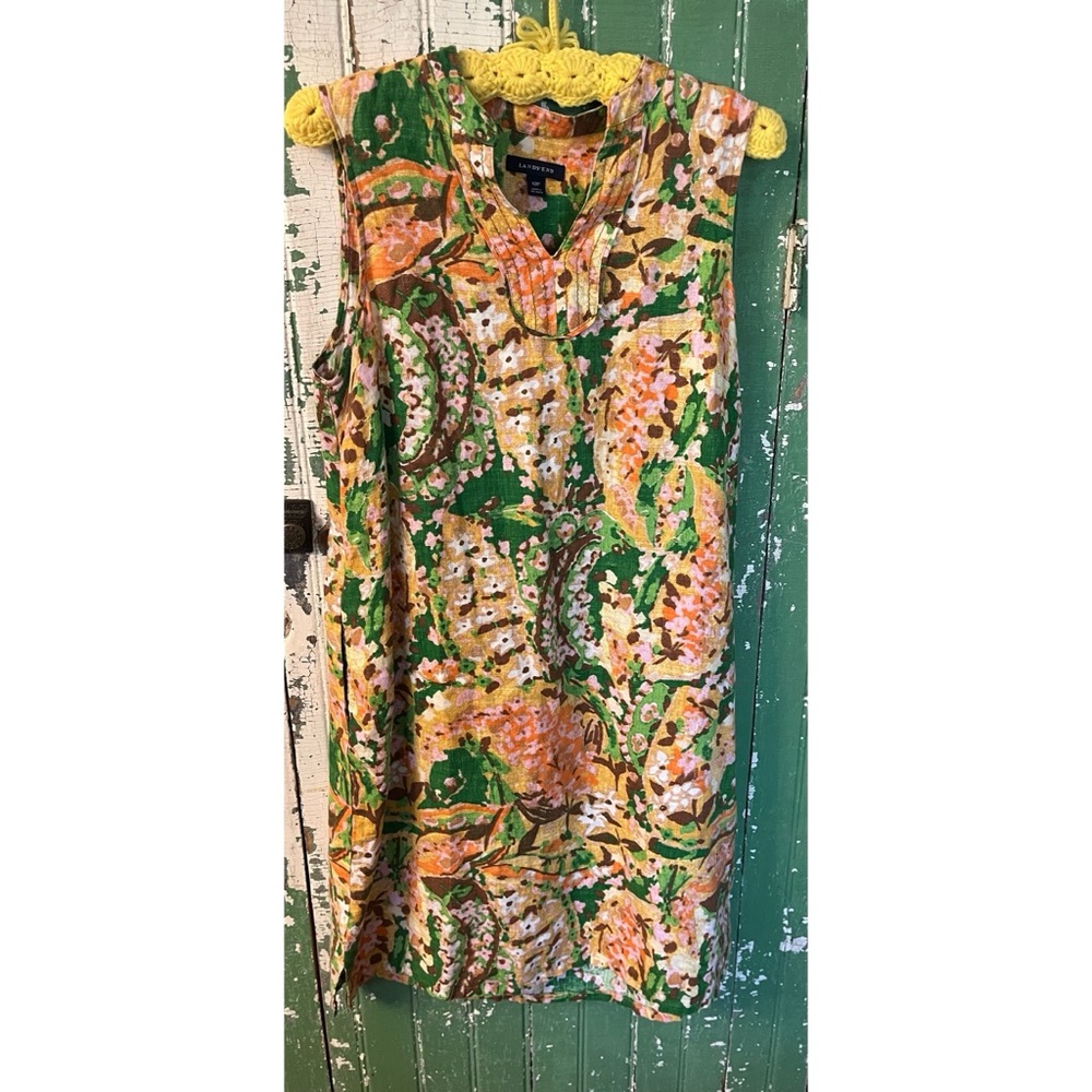 Linen Floral Shift Dress Lands End Size 12P